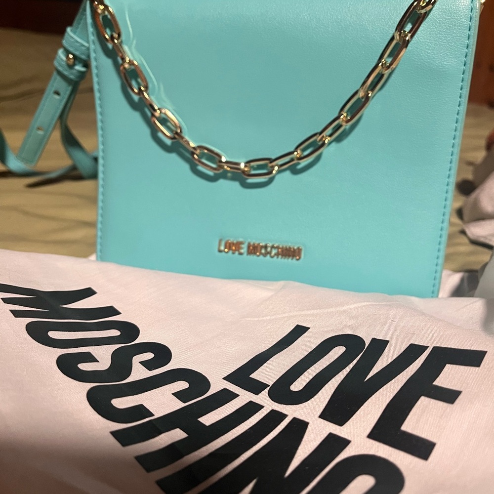 Love Moschino Aqua Crossbody with Gold Chain